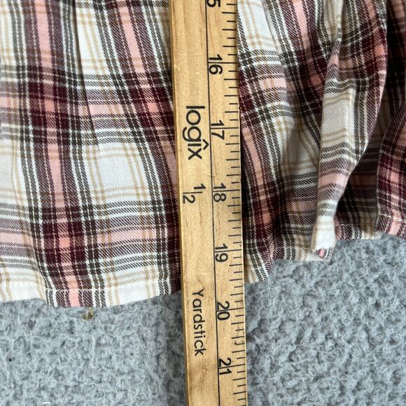 American Eagle Blouse Women Large Red Pink Plaid Peplum Tunic Waist Tie Bell Top - Picture 8 of 11